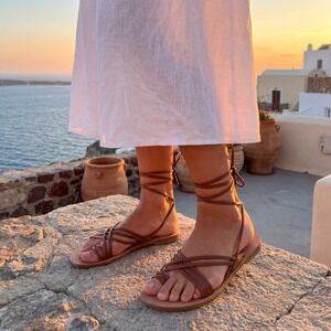 Via Spiga Gladiator Sandals Womens 8.5 Leather Lace Up Strappy Boho Neutral Chic